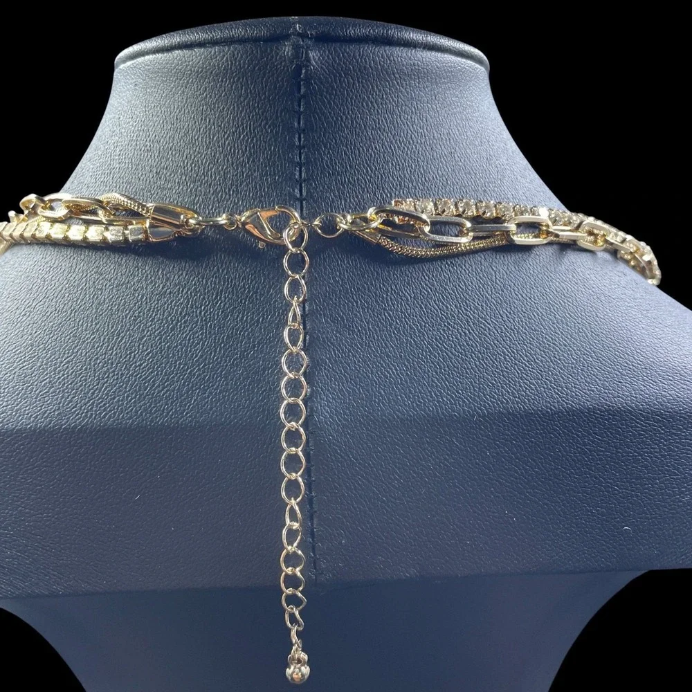 Layered Gold Chain Necklace Crystal Yin Yang Pendant Statement‎ Y2K Glam Jewelry